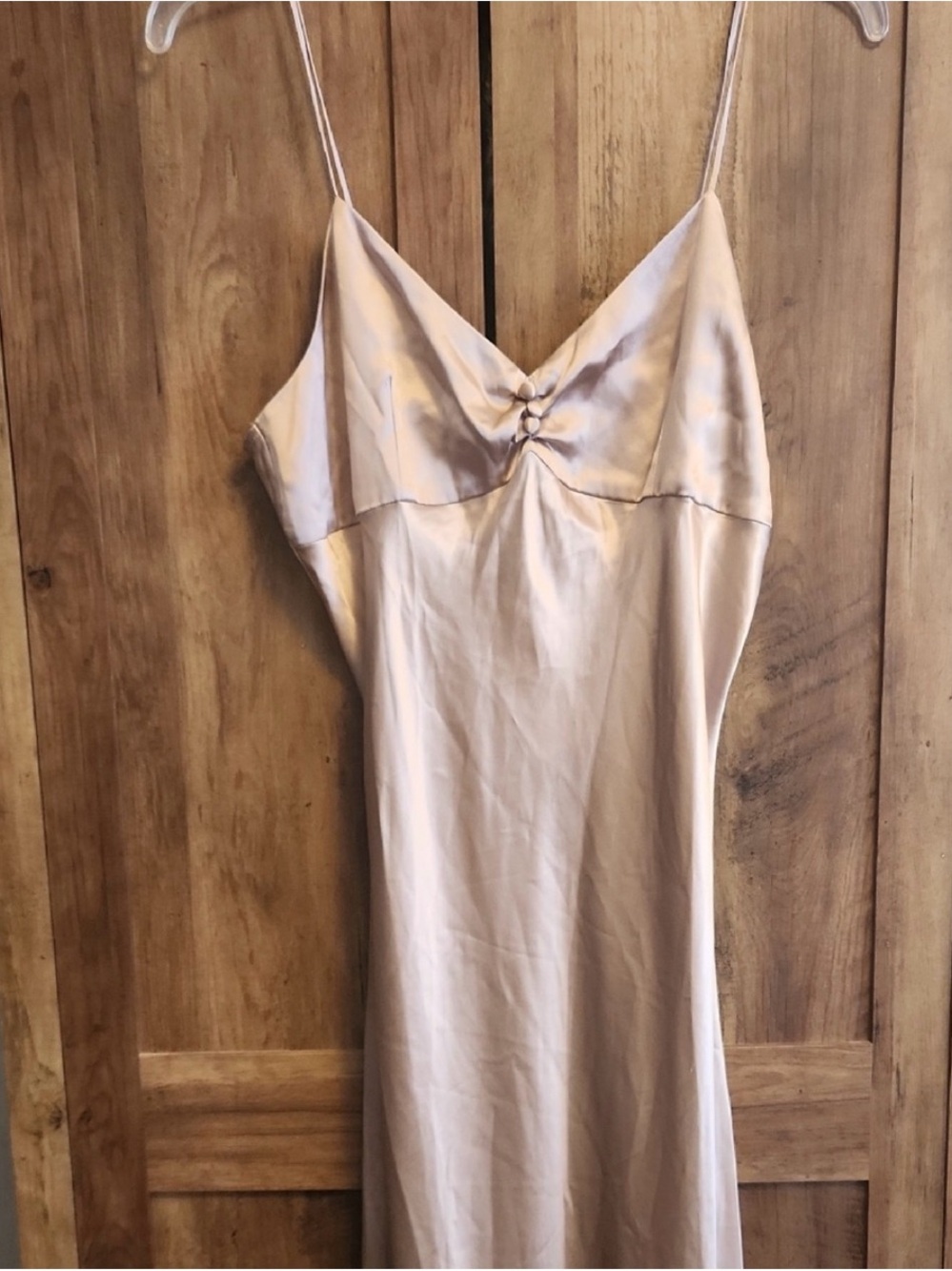 100% Silk Champagne Spaghetti-Strap Long Amanda Gown by Kumi Kookoon